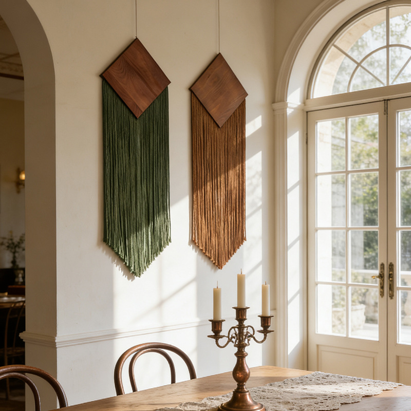 Wall Scroll Tapestry - Tapestry Tenun Tali Katun Bohemian dengan