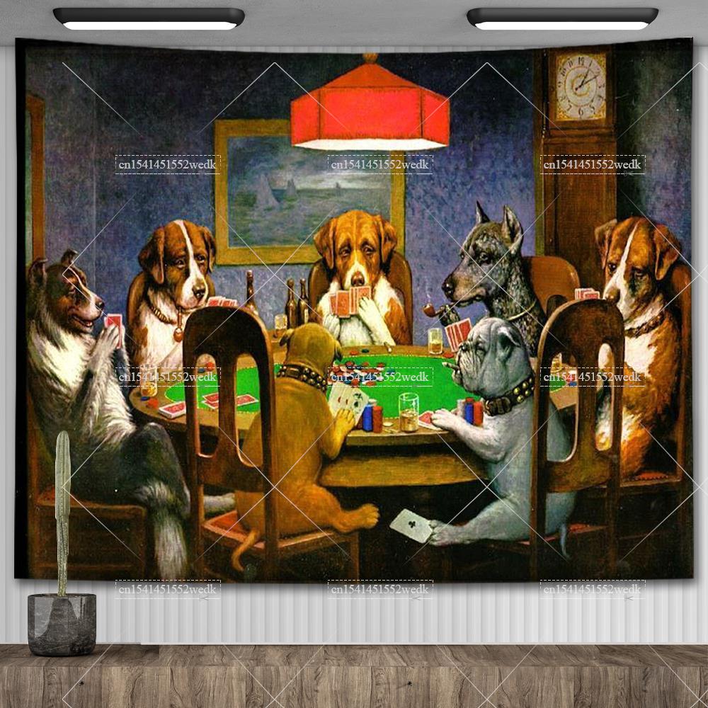 Wall Scroll Tapestry - Permadani Dekorasi Dinding Ilustrasi Poker Anjing