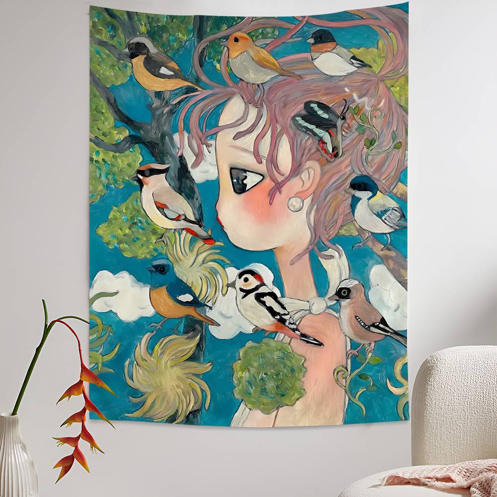 Wall Scroll Tapestry - Aya Takano Permadani Kartun Warna-warni Hiasan